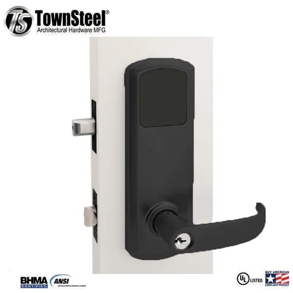 TownSteel - E-Genius 5000 - Interconnected Electronic Touch Keypad Lock - Entry - RFID & Wi-Fi - 4" - On Center - Right Handed - Flat Black - Grade 1