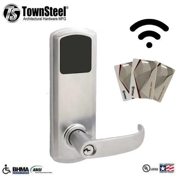 TownSteel - E-Genius 5000 - Interconnected Electronic Touch Keypad Lock - Entry - RFID & Wi-Fi - 5-1/2" - On Center - Right Handed - Satin Chrome - Grade 1
