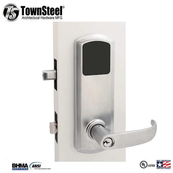 TownSteel - E-Genius 5000 - Interconnected Electronic Touch Keypad Lock - Entry - RFID & Wi-Fi - 5-1/2" - On Center - Right Handed - Satin Chrome - Grade 1