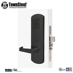 TownSteel - E-Kontos 1B 5000 Series Mortise Lock - Bluetooth - Automated Deadbolt - 2-3/4″ Backset - Quest Lever Set - Right Handed - Flat Black - Keyed Different - Grade 1
