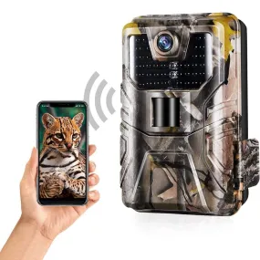 Trail Camera WiFi 24MP 1296P Upgrade Bluetooth Game Cameras with Night Vision Motion Activated and 120°Detection Angel for Outdoor Wildlife Monitoring