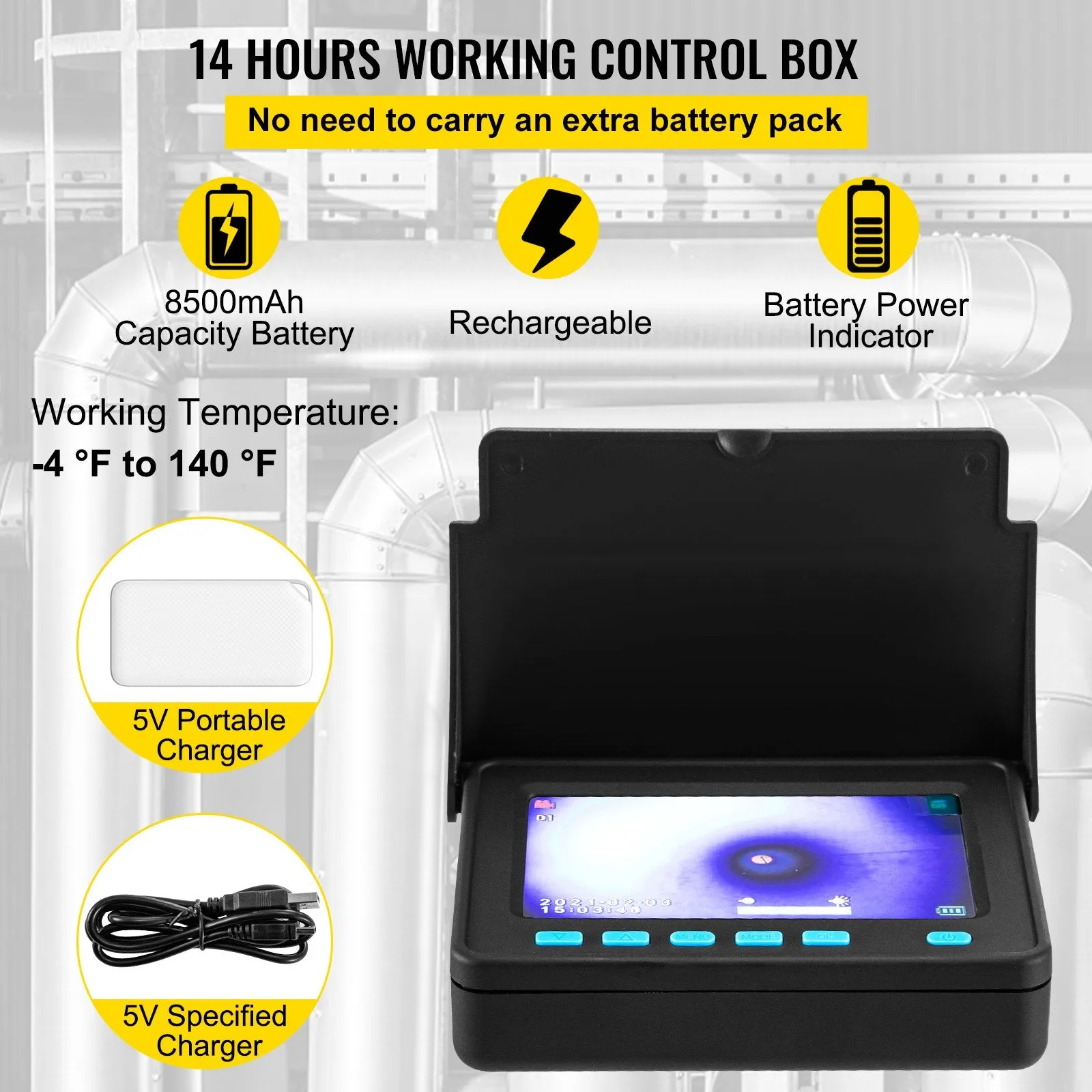 Vevor Sewer Camera 32.8' Cable Waterproof 4.3" Color LCD Display with DVR and 16GB SD Card New