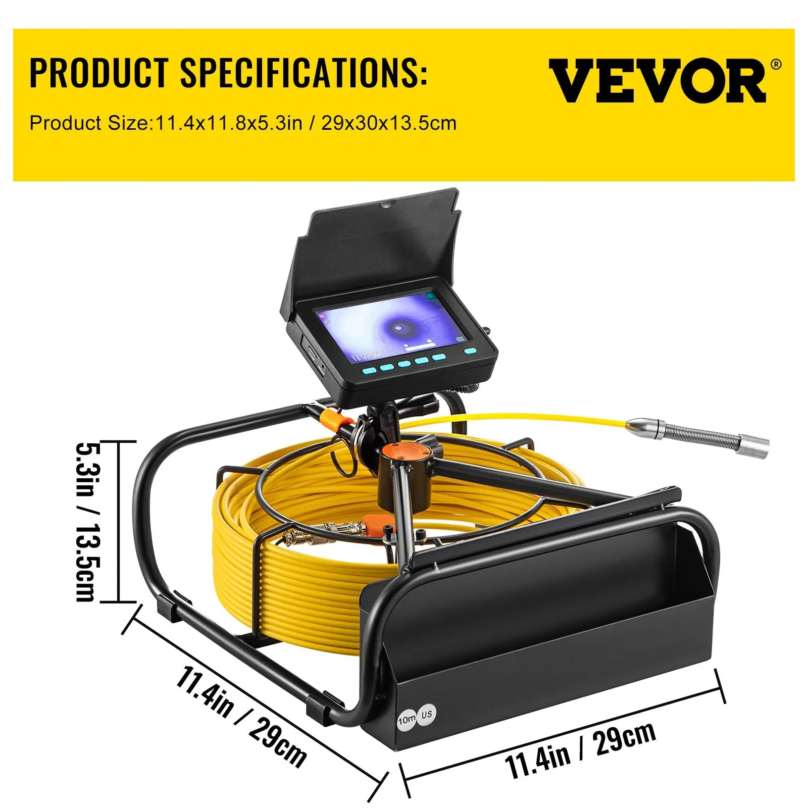Vevor Sewer Camera 32.8' Cable Waterproof 4.3" Color LCD Display with DVR and 16GB SD Card New