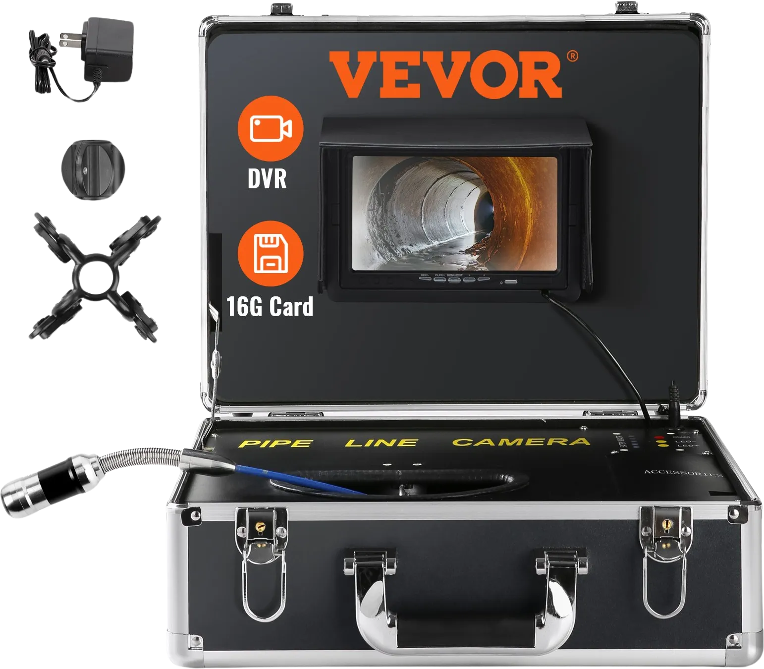 Vevor Sewer Pipeline Inspection Camera 66' Length with 7" Screen DVR Function 16GB SD Card New