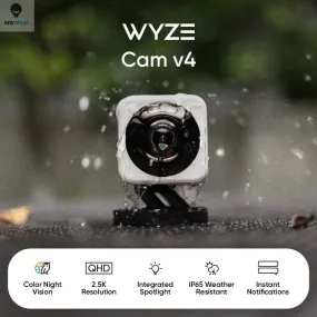 Wyze Cam v4, 2K HD Wi-Fi Smart Home Security Camera, Indoor/Outdoor Use, Pet/Baby Monitor, Motion Activated Spotlight/Siren,