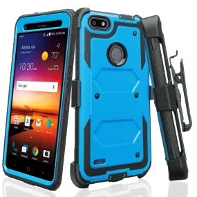 ZTE Blade Force Case, ZTE N9517 Case, Triple Protection 3-1 w/ Built in Screen Protector Heavy Duty Holster Shell Combo Case Cover - Blue