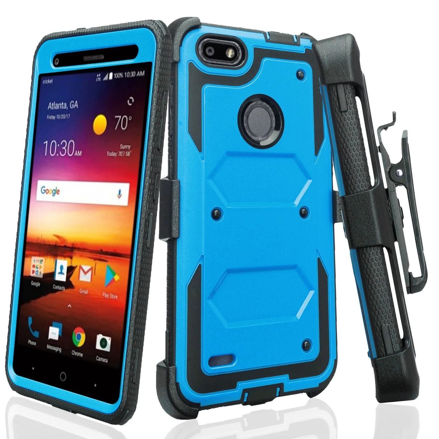 ZTE Blade Force Case, ZTE N9517 Case, Triple Protection 3-1 w/ Built in Screen Protector Heavy Duty Holster Shell Combo Case Cover - Blue