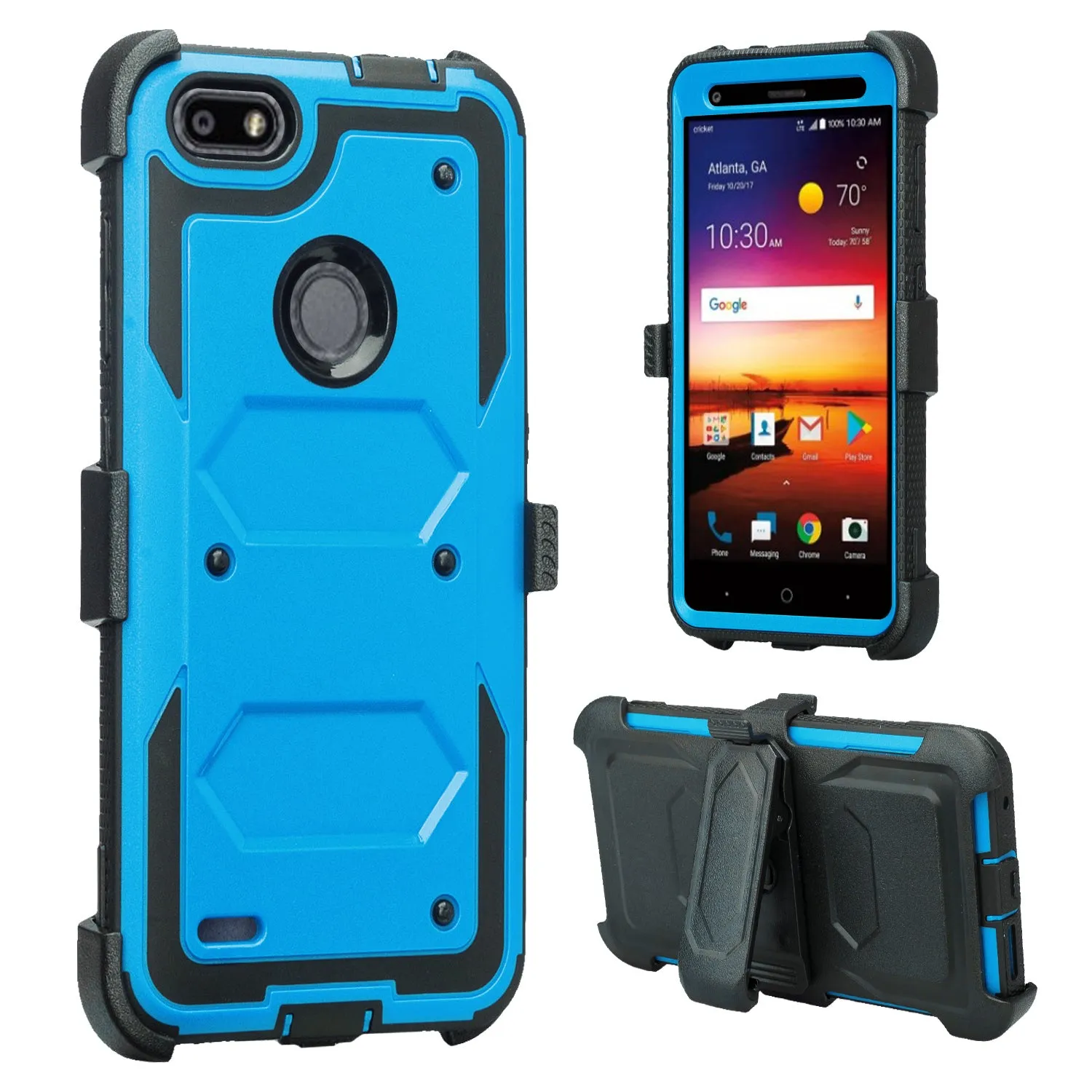 ZTE Blade Force Case, ZTE N9517 Case, Triple Protection 3-1 w/ Built in Screen Protector Heavy Duty Holster Shell Combo Case Cover - Blue