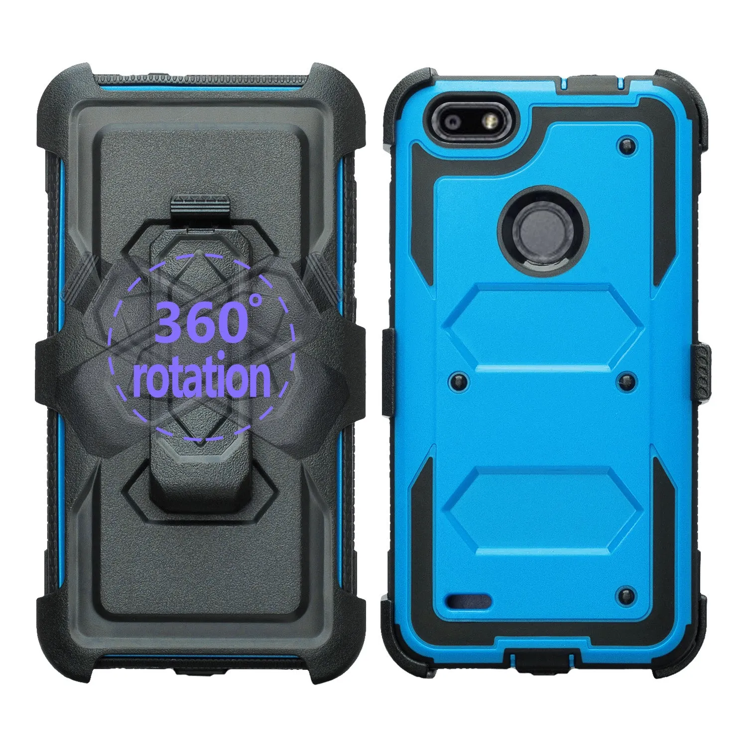ZTE Blade Force Case, ZTE N9517 Case, Triple Protection 3-1 w/ Built in Screen Protector Heavy Duty Holster Shell Combo Case Cover - Blue
