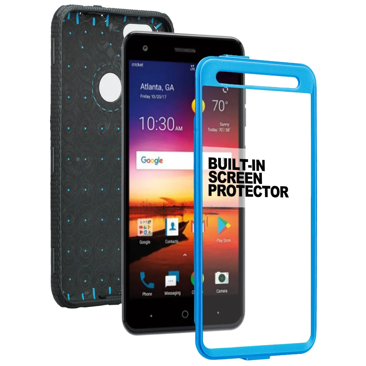 ZTE Blade Force Case, ZTE N9517 Case, Triple Protection 3-1 w/ Built in Screen Protector Heavy Duty Holster Shell Combo Case Cover - Blue